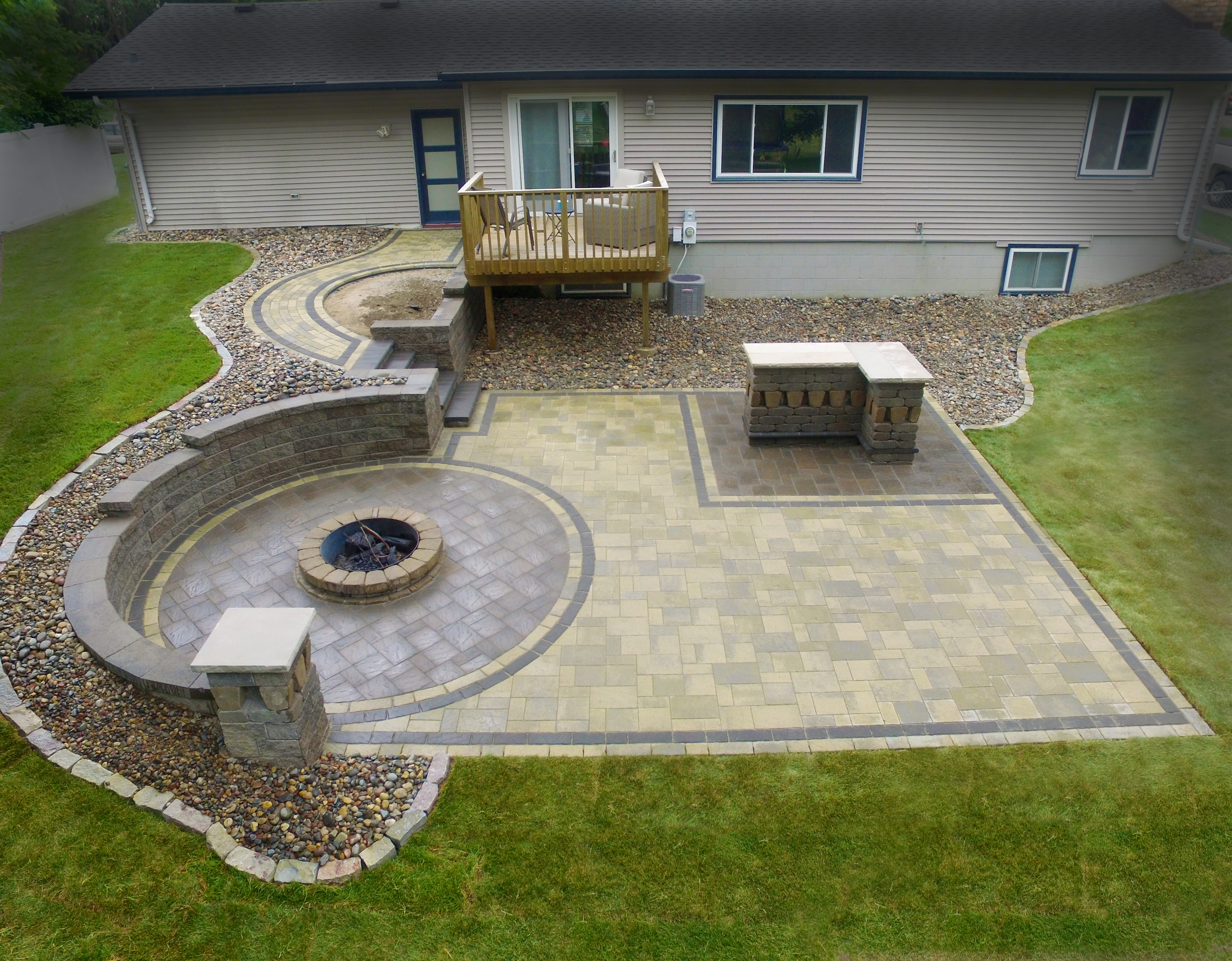 Paver Patio, retaining wall, fire pit, outdoor bar